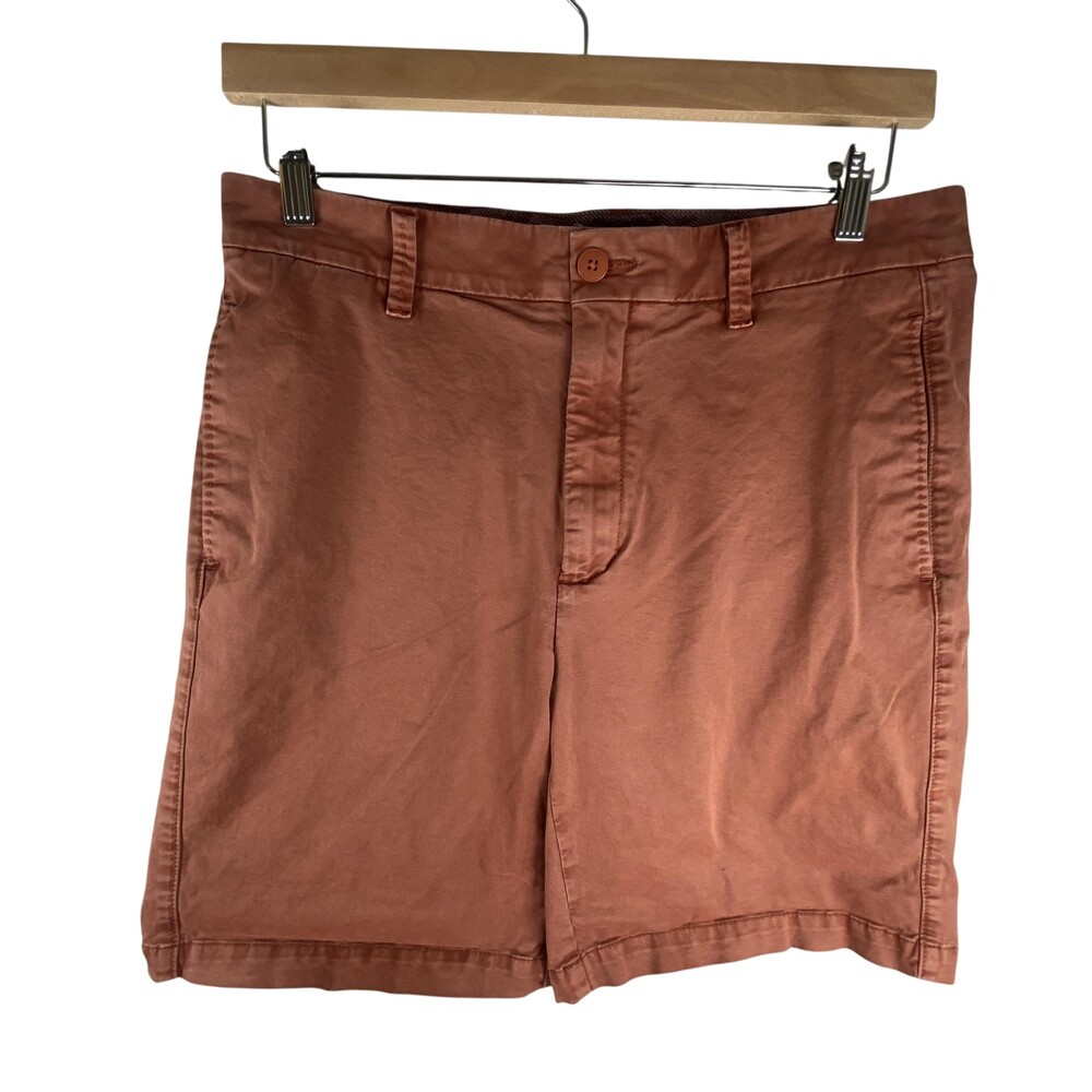 Orvis Shorts Mens 34 Orange Chino Flat Front Stretch 9 Inseam Casual Summer